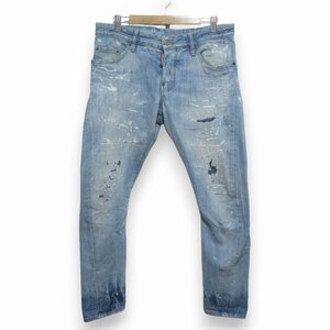 美品 DSQUARED2 ディースクエアード LIGHT PIRANHA WASH SEXY TWIST ダメージ加工 ジーンズ デニムパンツ 48 ライトブルー