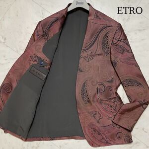 極美品/希少XXL★エトロ ETRO ペイズリー柄 カラーレス テーラードジャケット ノーカラー アンコン 大きいサイズ 54 ITALY製 シルク メンズ