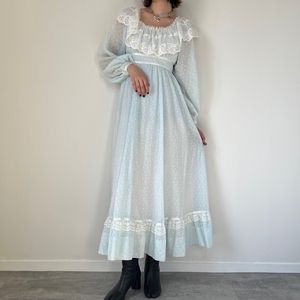 古着 70年代 ガンネサックス GUNNE SAX Jessica マキシ丈 長袖 フレア ワンピース USA製 レディースM ヴィンテージ /eva001382