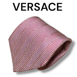 【1円スタート】VERSACE ヴェルサーチ ネクタイ ハイブランド ブランド イタリア製 シルク シルク100% ピンク 総柄 メデューサ