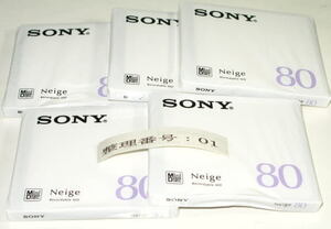 ソニー　SONY　　MDW80NED　　MD Neige シリーズ最終モデル　　ミニディスク　　個別梱包単品物　5枚セット　　未使用　　001
