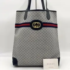 【極美品】GUCCI グッチ トートバッグ GGスプリーム×レザー ネイビー