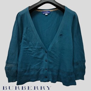 BURBERRY BLUE LABEL / バーバリー ブルーレーベル レディース クロップド丈 カーディガン ホース刺繍 Mサイズ ブルー系 I-4750