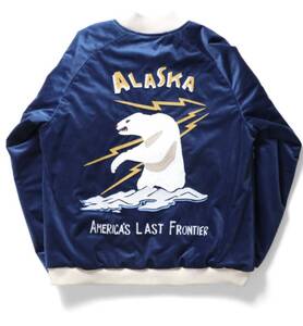 新品 HOUSTON ヒューストン 別珍 スーベニアジャケット ALASKA スカジャン ネイビー XL ベロア VELVETTEN SOUVENIR JACKET 刺繍 ブルゾン