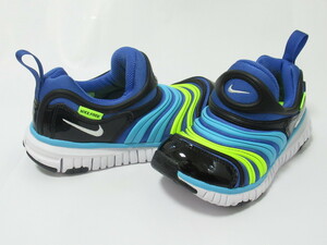 NIKE DYNAMO FREE PS 黒 青 黄色 21cm ナイキ ダイナモ フリー キッズ スリッポン 運動靴 マルチ ブルー 343738-434