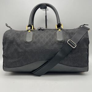 超希少 GUCCI グッチ ボストンバッグ 2way GG キャンバス レザー ハンド ショルダーバッグ ブラック 黒 メンズ ビジネス 旅行 トラベル