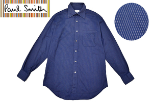 Y-7413★送料無料★美品★Paul Smith LONDON ポールスミス ロンドン★日本製 正規品 ネイビー ストライプ 長袖 ドレス シャツ Ｍ 