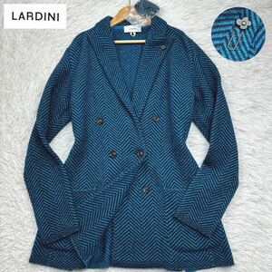 【未使用級Lサイズ!!!】 最新モデル 満島真之介着用 LARDINI ラルディーニ ニットジャケット ダブル ヘリンボーン アルパカ混 ブルー