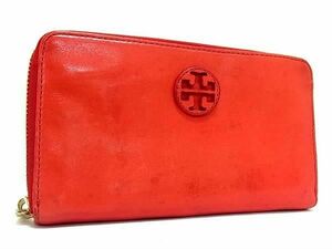 ■美品■ TORY BURCH トリーバーチ レザー ラウンドファスナー 長財布 ウォレット レディース オレンジ系 DF4501