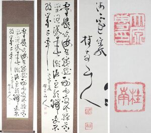 【真作】大原桂南 三行書 紙本 肉筆 掛軸 合わせ箱　書家 日下部鳴鶴に師事