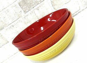 ル・クルーゼ Le Creuset●オーバル・サービング・ボール 食器 食器セット 皿 3個セット/オレンジ/レッド/イエロー/1円スタート/XB