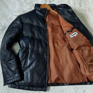 美品 バラシ【イントレチャート ラムレザー サイズ46 M～L 相当】barassi MILANO ダウンジャケット レザージャケット ブラック 黒 羊皮