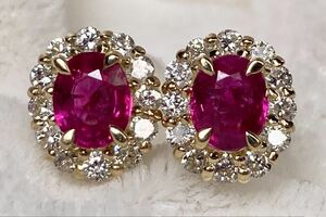 ◆☆★新品★☆◆ 天然ルビー 0.44/0.41ct ダイヤモンド ピアス D0.18ct×2/K18 Ruby Pierce◆