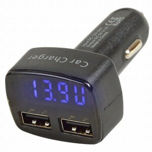 シガーソケット 温度計 電圧計 電流計 測定 12V 24V 対応 USB 充電 ポート デジタル バッテリーチェッカー シガー 2ポート