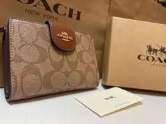 36 新品未使用 coach コーチ 二つ折り財布 シグネチャー ブラウン