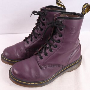 ドクターマーチン UK5/23.5cm-24.0cm/8ホール 1460W 紫 パープル ブーツ レディース レザー 本革 dr.martens 中古 dh4211