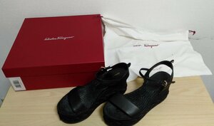 Salvatore Ferragamo　サルヴァトーレフェラガモ　ウエッジソール　レザーサンダル　THEA　741294　ブラック　◎A477