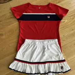 FILA♡裾プリーツのスコートとトリコロールのシャツのセットアップ