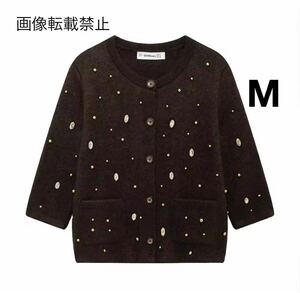 vintage ヴィンテージ レトロ ビジュー ニット カーディガン トップス Mサイズ レディース★ZARA 好きな方に★2024 A/W 秋新作 新品★