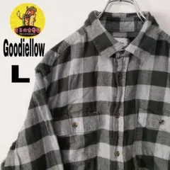 usa古着 Goodiellow ネルシャツ　L モスグリーン　グレー　チェック