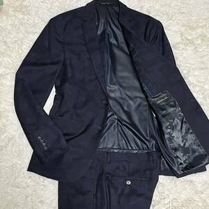 【希少XL/美品】ZARA ザラ セットアップ スーツ カモフラ 2B シングル 細身 ネイビー 紺 ジャケット センターベンツ 裏地メッシュ加工