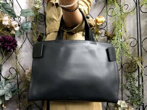 ●超美品●PRADA プラダ●ロゴ型押し●カーフ レザー 本革●ハンド トート バッグ●ダークネイビー●SV金具●A4 書類 収納 かばん●Js51982