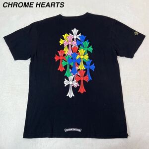 神サイズ・美品！　CHROME HEARTS クロムハーツ　セメタリークロス　マルチカラー　半袖Tシャツ　トップス　メンズ　XLサイズ ブラック　黒