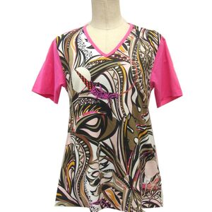 美品☆EMILIO PUCCI エミリオプッチ 半袖Tシャツ Vネック Aライン イタリア製 夏物 レディース プッチ柄 総柄 プリント