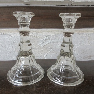 イギリス アンティーク ガラス ペア キャンドルホルダー キャンドルスタンド 燭台 インテリア雑貨 英国 glass 1568saz