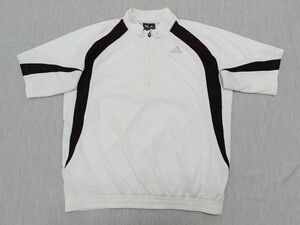 【adidas】アディダス 半袖 ブルゾン 白 ホワイト サイズO ハーフジップ ゴルフウェア GOLF スポーツ アウトドア アウター ジャンパー