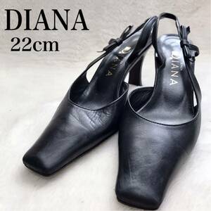 美品 DIANA ダイアナ 22cm パンプス ヒール サンダル レザー リボン