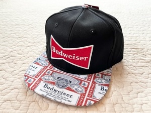 新品★Budweiser/バドワイザー オフィシャル 刺繍 キャップ 帽子 6パネル スナップバック 黒 柄