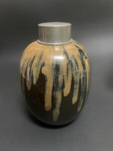 【楽然】款 茶器 煎茶道具 錫器 無傷美品 古錫茶入 茶壷 茶壺 小壺 古玩/煎茶/茶道具/茶器