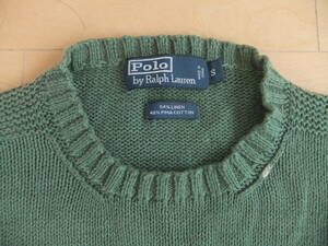 Sサイズ 春物ニット 54% LINEN 46% PIMACOTTON POLO RALPH LAUREN KNIT green ラルフローレン ニット 緑