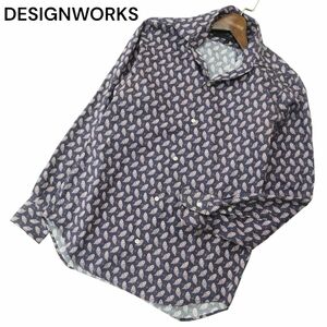 DESIGNWORKS デザインワークス アバハウス 通年 花柄 フラワー 総柄★ 長袖 シャツ Sz.44　メンズ ネイビー　A4T03642_4#C