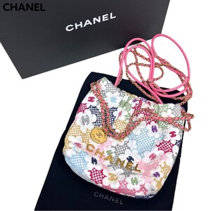 高級 箱保存袋付き CHANEL シャネル22 シリアルプレート付き ココマーク 花柄 レース パッチワーク 2way ミニ ハンドバッグ 