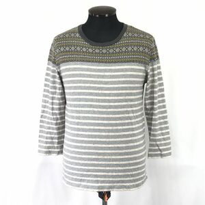 シップス★七分袖/ボーダー柄Tシャツ【メンズL/グレー系/gray系】SHIPS JET BLUE/Tops/Shirts◆BH554