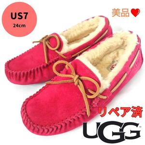 美品UGGaustralia【アグ】ダコタ ムートン 内ボア モカシン 赤