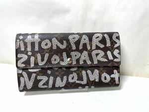 724 使用僅か極美品 LOUIS VUITTON◆ポシェット・ポルト・モネ・クレディ_モノグラム・グラフィティ_BRW/PVC/BRW/総柄/長財布 サラ