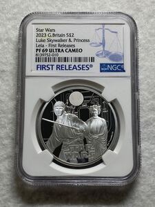 1円出品、売り切りです！2023年 イギリス 2ポンドプルーフ銀貨 スターウォーズ ルーク・スカイウォーカーとレイア姫 PF69UC 準最高鑑定!