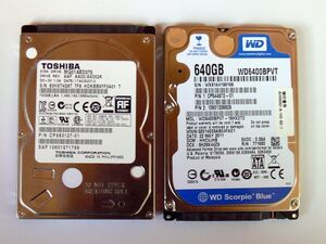 HDD 2.5インチ Toshiba 750GB WesternDigital 640GB 2台セット　動作OK