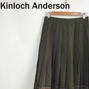 【人気】Kinloch Anderson/キンロックアンダーソン プリーツスカート 膝下丈 ウール100％ カーキ サイズ12 レディース/S5329