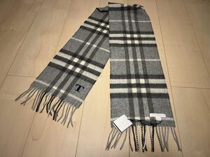 BURBERRY　バーバリー　マフラー　カシミア100％　タグ付き未使用品　 グレー　刺繍有　　小さめ　料無料!!!