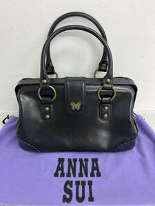 I♪ ANNA SUI アナスイ バッグ ブラック レザー がま口 レディース ダレス ドクターズ ハンド bag 鞄