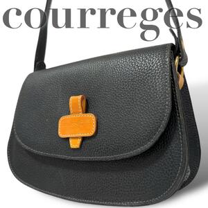 クレージュ　courreges　ショルダーバッグ　斜め掛け　ロゴ　ブラック