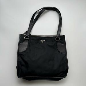 1円 PRADA プラダ トートバッグ ハンドバッグ 三角プレート 肩掛け テスートナイロン レザー 黒 NERO レディース メンズ