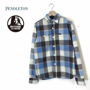 1K2264-N◆ PENDLETON HYSTERIC GLAMOUR ペンドルトン ヒステリックグラマー ウールシャツ 長袖 ◆sizeF ブルー系 チェック 毛 レディース