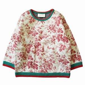 美品 グッチ GUCCI ハーバリウム 花柄 カットソー 七分袖 シェリーライン ボンディング 410632 サイズXS グレージュ系 レディース