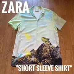 ZARA 半袖シャツ イグアナ柄 L 薄緑