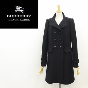 ◆BURBERRY BLACK LABEL バーバリー ブラックレーベル 裏地チェック柄 ロゴボタン ダブル コート 黒 ブラック 40